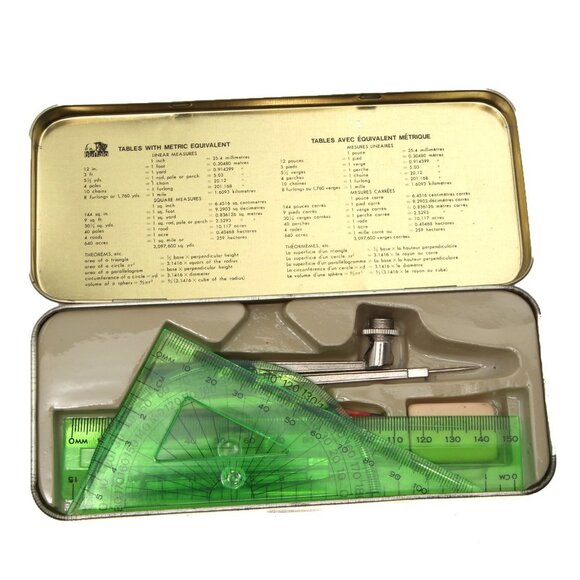 Vintage Buffalo Mathematical Compass Set 1990s School Study Plastic Metal Green - Picture 3 of 3